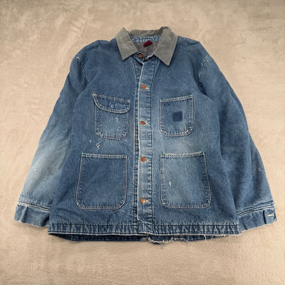 VTG 90s‎ Big Ben Denim Chore Jacket Mens L Blue Corduroy Collar Utility Workwear